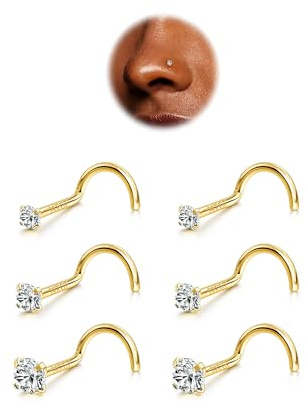 BodyBonita 6pcs Nasenpiercing - 316L Edelstah Nasenpiercing Stecker 18G/20G/22G Nasenring Screws 1.5mm 2mm 3mm CZ Nose Rings Studs Nostril Piercing Schmuck für Frauen Männer