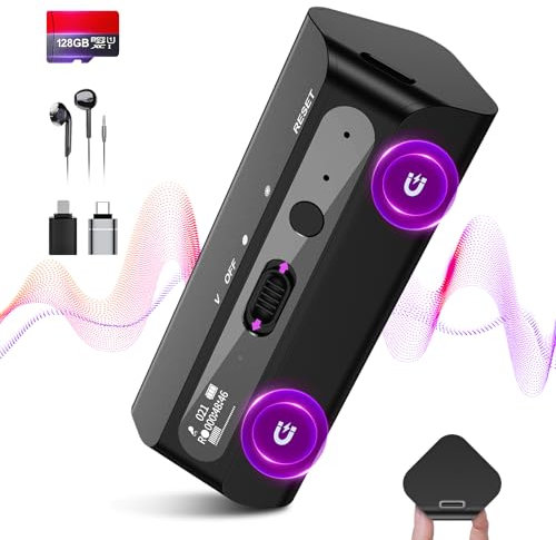 128G Voice Recorder - 9800Hrs Digitaler Sprachrekorder mit AI Triple Noise Reductio, 30 Tage Daueraufzeichnung, Sprachaktivierter Rekorder mit Bildschirmdarstellung, für Meetings/Vorträge