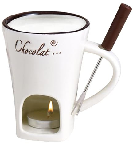 Fondue Pot Set,Ceramic Chocolate Melting Fondue Cup with Fork,Chocolate Cheese Butter Fondue Pot Mugs Set,Candle Heating Mini Simmer Mug,Coffee Insulation Mug Cup for Winter (White)