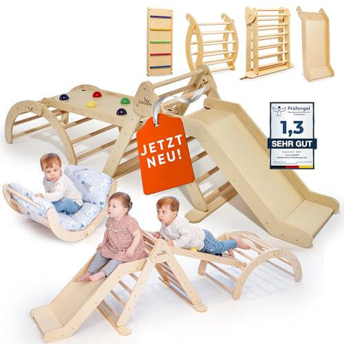 Lululearn® Kletterdreieck, Kletterbogen, Rampe & Rutsche [FALTBAR] – Ideal für Indoor & Outdoor | Spielzeug ab 1 Jahr, 4 in 1 Montessori Klettergerüst für aktives Lernen – Jetzt entdecken! (Natural)