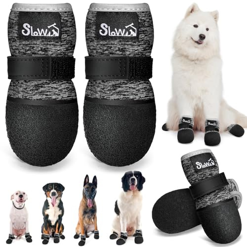 SlowTon Hundeschuhe - Atmungsaktive Hundesockenschuhe für Hartholzboden Hundestiefel mit reflektierenden Streifen für kleine bis große Hunde, Outdoor Sommer heißes Pflaster Wasserdicht rutschfest