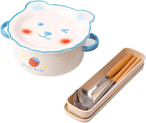 Cuenco de cerámica Cuencos de cerámica for ramen, cuencos for sopa, precioso cuenco de cerámica for ramen con palillos, tapa de cuchara, apto for microondas y lavavajillas, vajilla for servir, grande