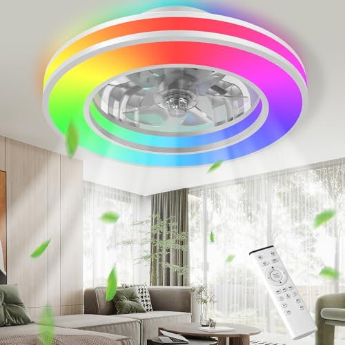Immver Ceiling Fans with Lights, Remote Control, 6-Speed Quiet Reversible Motor, 3000K-6500K RGB Color-Changing LED, 2/4H Timer, Memory Function, for Bedroom Living Room Dining Room (3000lm, 80+ CRI)