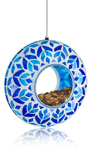 Lily's Home Vogelfutterstation zum Aufhängen, Mosaik, 20,3 cm, mit 25,4 cm Draht, Vogelfutterspender für den Außenbereich, ideale Gartendekoration, einfach zu befüllen und aufzuhängen, perfekt für