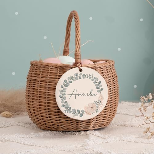 Personalisiertes Osterkörbchen – Weidenkörbchen für Kinder & Babys – Mit süßem Tier-Design – Ostereiersuche & Ostergeschenke - Flechtkorb - hello mini (Kranz, Ø15cm)