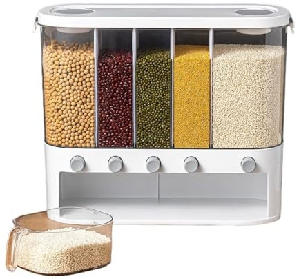 Spannmålsdispenser Torrfoder Dispenser Väggmonterad 5 Grid Grain Dispenser Köksförvaring Risbehållare Böndispenser Müslidispenser för Nötter