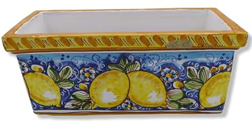 SICILIA BEDDA CAPACI Cassetta Vaso Rettangolare in Ceramica Caltagirone, Decoro Limoni su Fondo Blu, in Cinque opzioni Dimensioni - (1Unità) - L 62 x 27 cm ca.