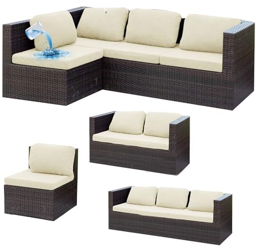 ZGDDPZA Fundas para Cojines de Sofá Exterior, Impermeables y Extraíbles, Ajuste Universal con Banda Elástica, Ajuste para Jardín, Terraza y Balcón (Beige,2 Plazas)