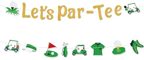 Tinoaly Let’s Par tee Banner, Pre-Strung Glitter Golf Theme Banner Garland Decor Hanging Golf Birthday Party Decorations for Sport Lovers Retirement Party Photo Props Supplies