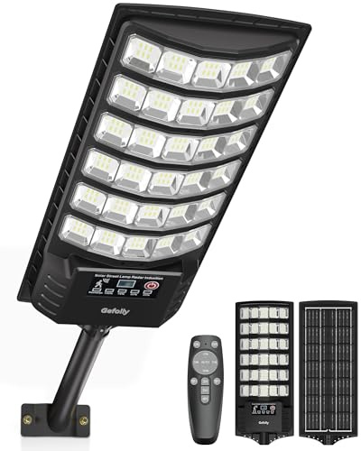 Gefolly Solar Straßenlaterne mit Fernbedienung, IP67 Wasserdichte Solarlampen für Außen mit Bewegungssensor, 6500K Solarleuchten Superhelles LED Solar Strahler Außen für Gärten Garage Straßen-1 Pack