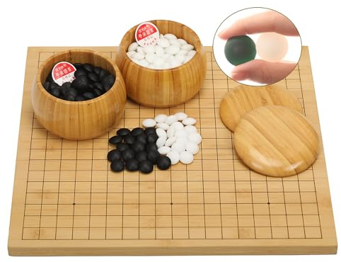 VPH Deluxe Double-Convex Go Set - New Yunzi Stones with 0.8 Thick Bamboo Reversible Board & Dual Bamboo Jars