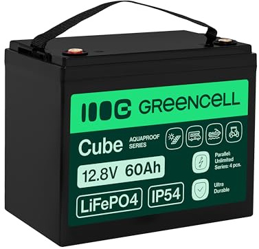 Green Cell CUBE Batterie LiFePO4 60 Ah 12,8 V – Batterie lithium-fer phosphate pour camping-cars, bateaux, systèmes solaires, systèmes hors réseau, avec BMS, légère et sûre