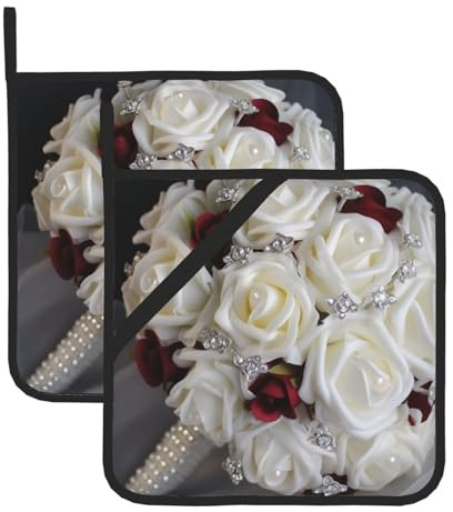 2 presine con tasca, resistenti al calore, per controsoffitti, guanti da forno, sottobicchieri in seta bianca, presine per fiori da matrimonio, per cucina, cucina, sottopentola da forno da 20,3 cm
