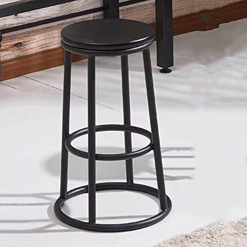 Tabouret de bar rond moderne en métal de 68,6 cm avec siège en bois pour la cuisine, tabouret de bar haut robuste avec repose-pieds, idéal pour magasin ou église, noyer 45 cm