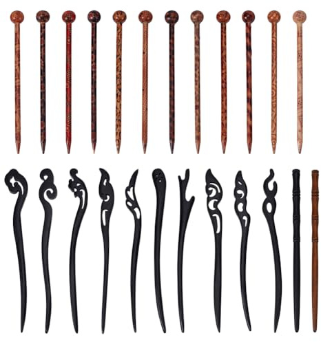 OLYCRAFT 24 unidades de varillas de pelo tradicionales chinas en forma de bambú para el pelo, horquilla china, varillas decorativas de madera para manualidades, soporte decorativo para moños para