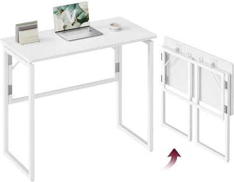 VASAGLE Kleiner Schreibtisch Klappbar 80x50x74cm, perlweiß LWD151WF01 | Computertisch für Homeoffice, Schlafzimmer, abgerundete Ecken, Schneeweiss und Ahornweiss, BARNET Kollektion LWD151WF01