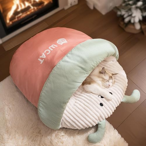 PETCUTE Hundebett Katzenhöhle,Weich Kuscheliges Warm Katzenbett Katzenschlafsack mit Rutschfester Unterseite,Waschbar Haustierbet,Gemütliches Zelt für Katzen Kleine Hunde und Welpen,Rosa,S