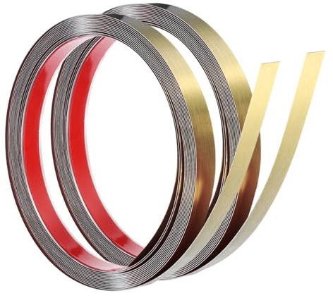 QUARKZMAN 2 st ram i rostfritt stål, 5 m x 15 mm metallremsa dekorativ klistermärke spegelkant kakel tak, borstat guld