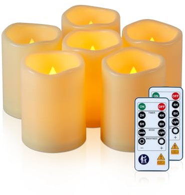 Homemory Wasserdichte Outdoor LED Kerzen mit Fernbedienung &Timer,6er-Set | Timer,Kunststoff, IP65, Flackernde,dimmbar, Batterie, Garten, Balkon, Terrasse,Laternen, Hochzeit,Weihnachten,Halloween