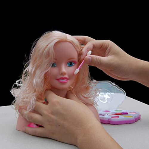 Dpofirs Juego de Simulación de Maquillaje para Niños, Muñeca con Cabeza de Peluquería con 17 Accesorios, Material Plástico Resistente y Duradero, para Casa de Juegos y Actividades de Maquillaje