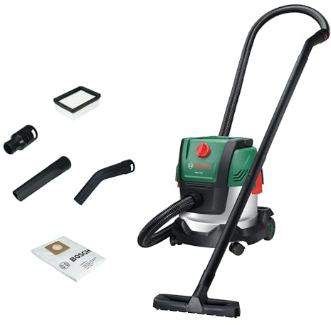 Bosch Wet And Dry Vacuum Cleaner PAS15-220 (Extension pipes (plastic), Suction hose 2.2 m, Handle/elbow pipe, Floor and crevice nozzles, Fleece bag (Uni), Flat pleated filter, UniversalAdapter)