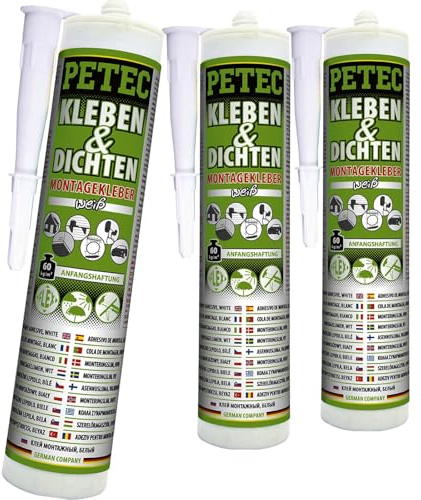 BandelOne enthält 3x PETEC Kleben & Dichten 290 ML Weiß Montagekleber Glas Metall Klebstoff Klebe