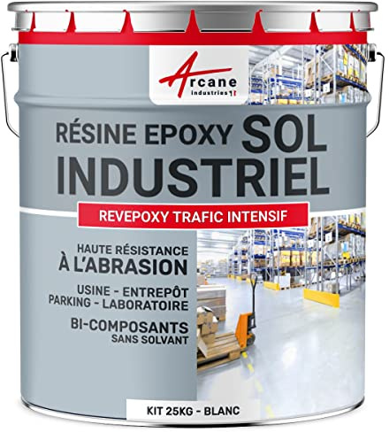 Peinture Époxy Sol Industriel et Parking Trafic Intensif 25 kg Blanc | Sols à Trafic Intensif, Forte Adhérence, Résiste à l'Abrasion, Béton, Bois, Métal, Carrelage, Intérieur - Arcane Industries