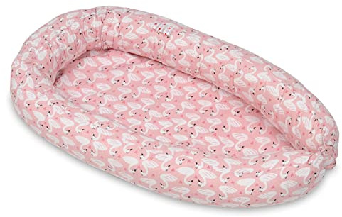 Velinda Kuschelnest Babynest Babynestchen Nestchen Reisebett Kuschelbett 100% Baumwolle (Muster: Schwäne)