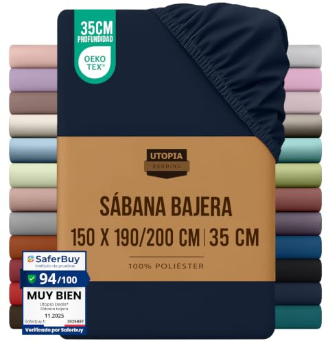 Utopia Bedding Sabana Bajera 150x190/200 - Azul Marino | Certificado Oeko Tex - Microfibra de Poliéster Cepillado - 35cm Bolsillo Profundo