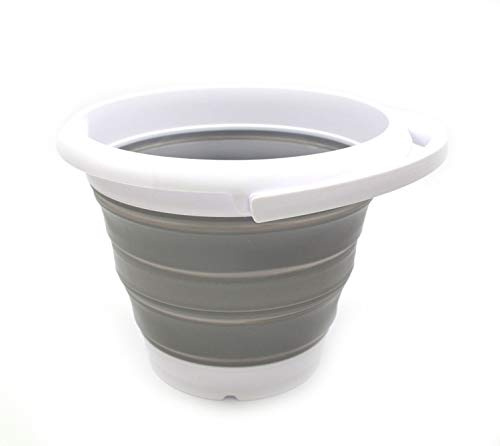 SAMMART 5L Faltbarer Plastikeimer - Faltbare runde Wanne - Tragbarer Wassereimer zum Angeln - Platzsparender Außenwassertopf (Grau, 5L)