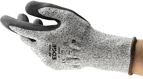 Ansell EDGE 48-706 Arbeitshandschuhe Hoher Schnittschutz für Industrie-, Renovierungs- und Heimwerker-Arbeiten, Industrie PSA Damen Herren, Schwarz, Größe L (12 Paar)