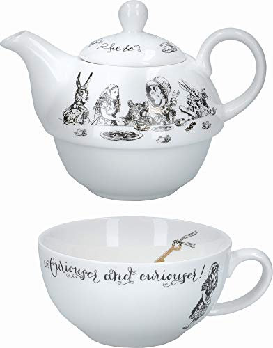 V&A Alice nel Paese delle Meraviglie Set di Teiere e Tazze per 1 in Scatola da Regalo, Set da Tè in Fine China, Bianco, 250ml