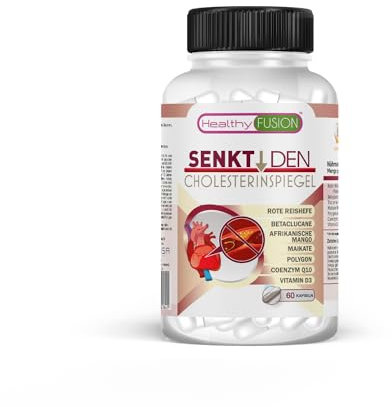 Healthy Fusion, Senkt den Cholesterinspiegel | Rote Reishefe, Monacolin K 2,9mg, Coenzym Q10, Resveratrol, Vitamin D | Fördert die Herzgesundheit und reguliert den Cholesterinspiegel | 60 Kapseln
