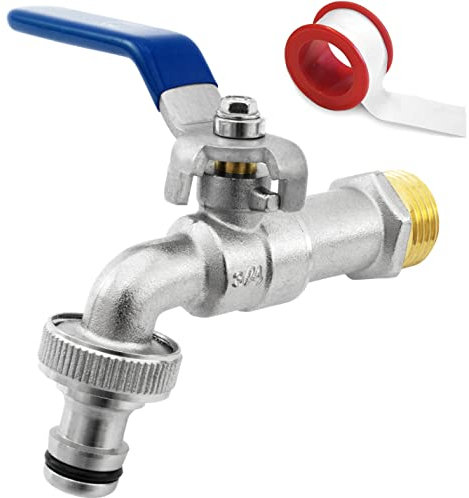 SHYNE Premium 3/4 Zoll Wasserhahn aus Messing rost- und frostsicher + Gratis Schlauchanschluss + PTFE Band + E-Book | für Garten, Waschmaschine, Regentonne