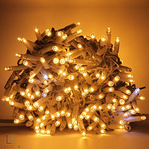 Luccika Stringa Catena di luci Natale a LED Professionale, MaxiLed da 8mm, Flash, per Giardini Negozi Bar, Esterno (Bianco Caldo con Flash Bianco Ghiaccio, 30 Metri - 300 LED)
