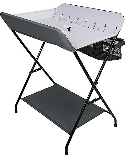 Klappbare Baby Wickelkommode, Pflegetisch mit Ablagefächern, Kissen mit Höhenskala, Wickeltisch ca. 79 × 55,5 × 96 cm (Grau-weiß)