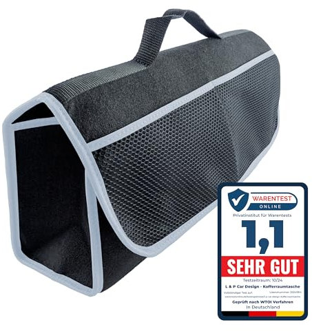 L & P Car Design Borsa organizer per bagagliaio, per auto, bagagliaio, con chiusura in velcro (nero e grigio)