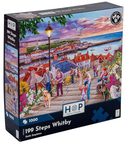 The House of Puzzles 199 Steps Whitby, 1000 Piece Jigsaw | Artist Illustrated, Scenic Landscape, Deluxe Puzzle Gift for Adults