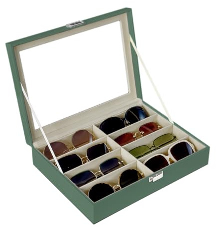 UnionPlus Sunglasses Organizer, 4/8 Slots Eyewear Storage Box with Clear Lid, Glasses Case Collector for Sunglasses Eyeglasses Accessories, Malachite Green