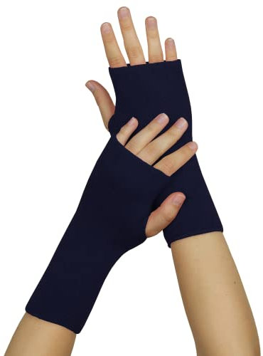 banora Armstulpen/Pulswärmer mit Daumenloch für Damen und Herren in der Naturqualität mit Schurwolle und Seide (Gr. 1, Farbe: marine)