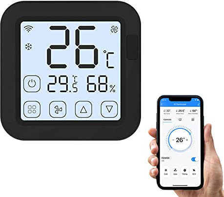 Irishom Termostato WiFi para Aire Acondicionado,Tuya Smart IR Controlador con Pantalla LCD App Control Temperatura Humedad Sensor Monitor Compatible con Alexa Google Home para Mini Split AC portátil