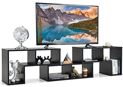 COSTWAY Meuble TV en 3 Pcs Modulaire, Meuble TV Angle Extensible pour Télé 49 Pouces, Étagère Bibliothèque Modulable pour Salon, Chambre, 135x30x43cm (Noir)