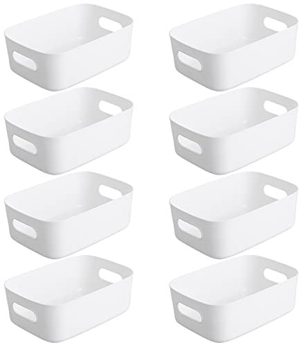 Bgfuni Set of 8 Small Plastic Storage Baskets, Office Home and Kitchen Tidy Organiser, White Studio Baskets for Small,Shelf Baskets,20 x14 x7.5cm(White), (AM00937013NI)