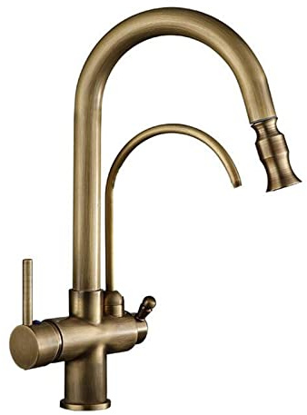 3 Way Kitchen Tap Antique with Pull Out Spray Brass Swivel 3 Way Kitchen Taps B