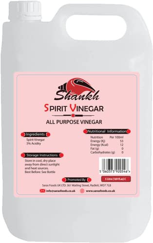 Shankh All Purpose Distilled White Vinegar 5L Perfect for Cleaning, Pickling, Marinating, Cooking, Stain Remover, Laundry & Weed killer - Produced in The UK (5% Acidity)