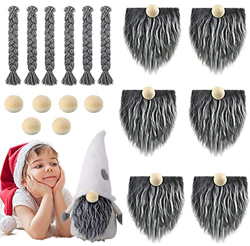 18PCS Wichtel Bart Holzkugel Set Vorgeschnittener Wichtel Bart Zum Basteln,Kunstpelz Stoff Handgefertigter Wichtel-Bart für Gnom-Basteln Nähen DIY Wichtel Puppe Weihnachten Cosplay Partyzubehör Oster