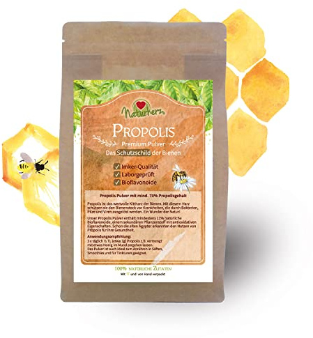 Naturherz Propolis Pulver - Vitamine: A, B1, B2, B3 und Biotin - Ideal zur Herstellung von Salben, Tinkturen oder Cremes - Premium Lebensmittel-Qualität vom Imker (250 g)