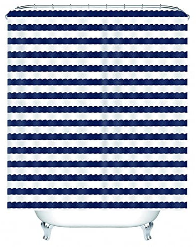 Duschvorhang Antischimmel Blau, Shower Curtain Textile Weiss Streifenmuster 150x180 Polyester Bad Vorhang Badezimmer Deko