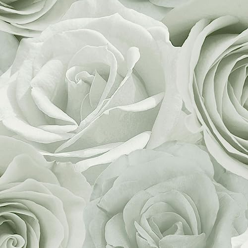 World of Wallpaper Melany Rose, Metallic, Sage Green (AF0016) | Easy to apply wallcovering, Feature Wall, Floral, Bedroom, Living & Dining Rooms (10.05m x 53cm roll)