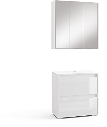 Vicco Badmöbel-Set Majest, Weiß Hochglanz, 60 cm | besteht aus Badspiegel und Waschbeckenunterschrank